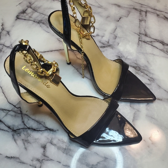 Sexy Gold and BLank Sandals - Picture 2 of 8